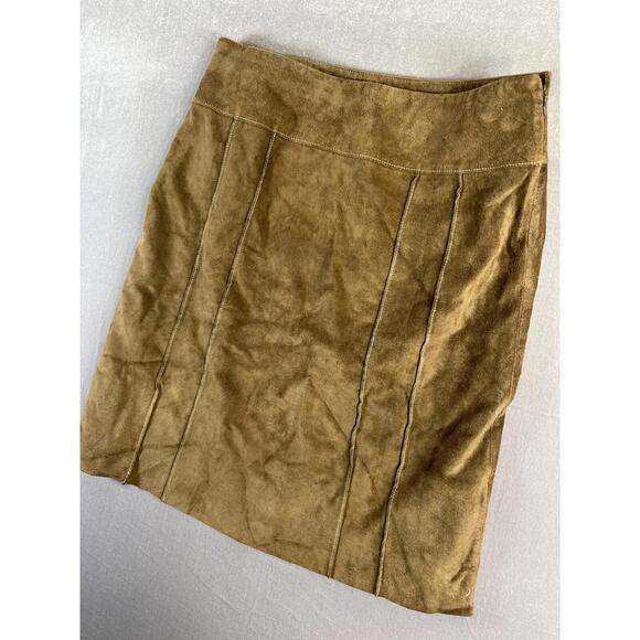 Ann Taylor Suede Leather Skirt 6 Brown Lined A Line Career Office Fall - Picture 2 of 8